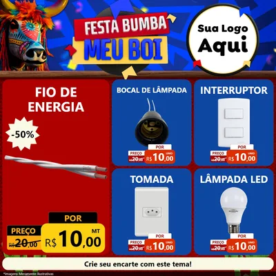 Modelo de Rede Social para Feed Facebook com o tema Festa Bumba meu Boi para Materiais Elétricos
