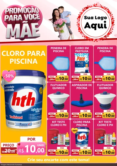 Modelo de Encarte para Encarte A4 Vertical com o tema Promoção Para Você Mãe para Produtos para Piscina