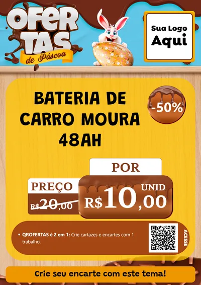 Modelo de Cartaz para Cartaz A4 Vertical com o tema Ofertas de Páscoa para Baterias Elétricas