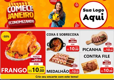 Modelo de Encarte para Encarte A4 Horizontal com o tema Comece Janeiro Economizando para Assados