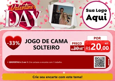 Modelo de Cartaz para Cartaz A4 Horizontal com o tema Valentine's Day para Cama, Mesa e Banho