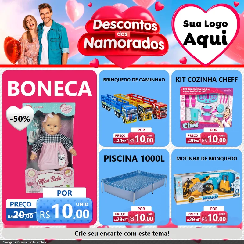 Modelo de Rede Social para Feed Facebook com o tema Descontos dos Namorados para Brinquedos