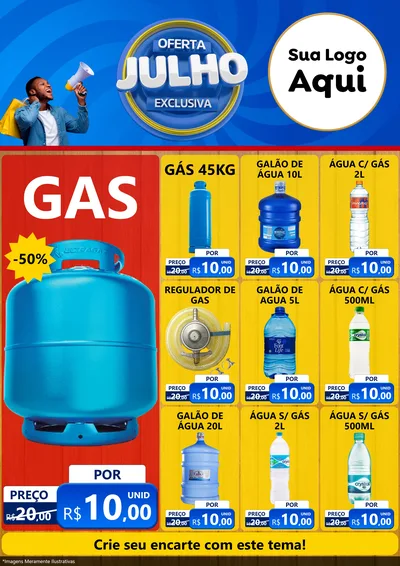 Modelo de Encarte para Encarte A4 Vertical com o tema Oferta Exclusiva, Julho para Água e gás