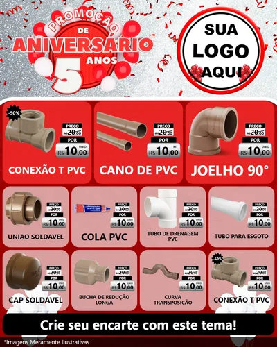 Modelo de Rede Social para Feed Instagram com o tema Promoção de Aniversário - 5 Anos para Tubos e conexões