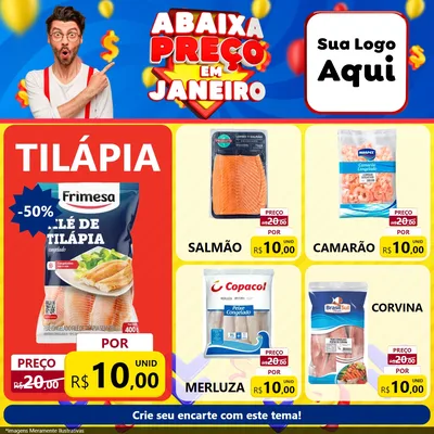 Modelo de Rede Social para Feed Facebook com o tema Abaixa Preço em Janeiro para Peixaria