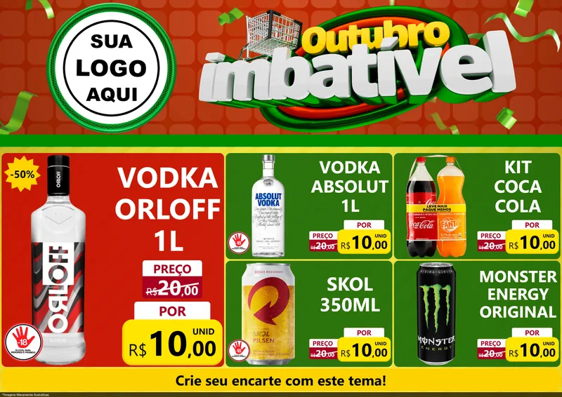 Modelo de Encarte para Encarte A4 Horizontal com o tema Outubro Imbatível para Distribuidora de bebidas