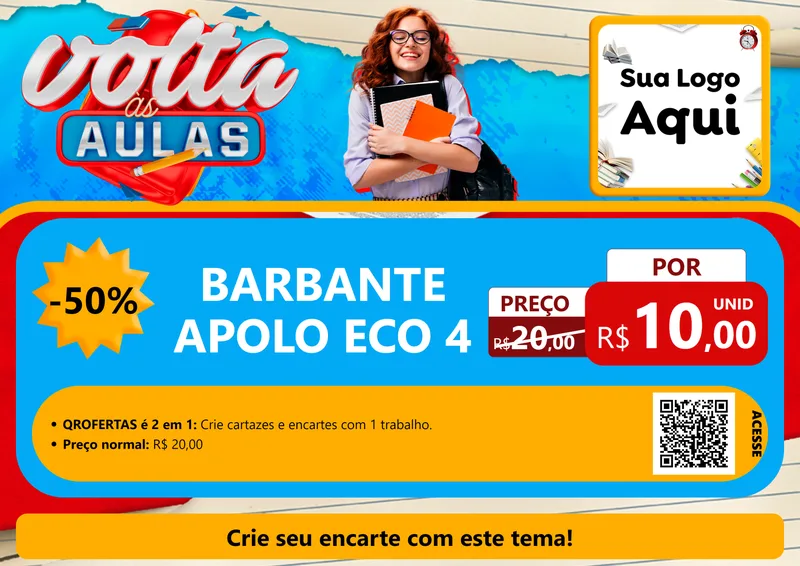 Modelo de Cartaz para Cartaz A4 Horizontal com o tema Volta às Aulas para Armarinho e Aviamentos