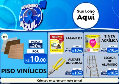 Modelo de Encarte para Encarte A4 Horizontal com o tema Novembro Azul para Material para Construção