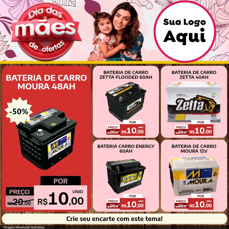 Modelo de Rede Social para Feed Facebook com o tema Dia Das Mães De Ofertas para Baterias Elétricas