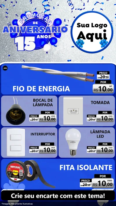 Modelo de TV para TV Vertical com o tema Promoção de Aniversário - 15 Anos para Materiais Elétricos