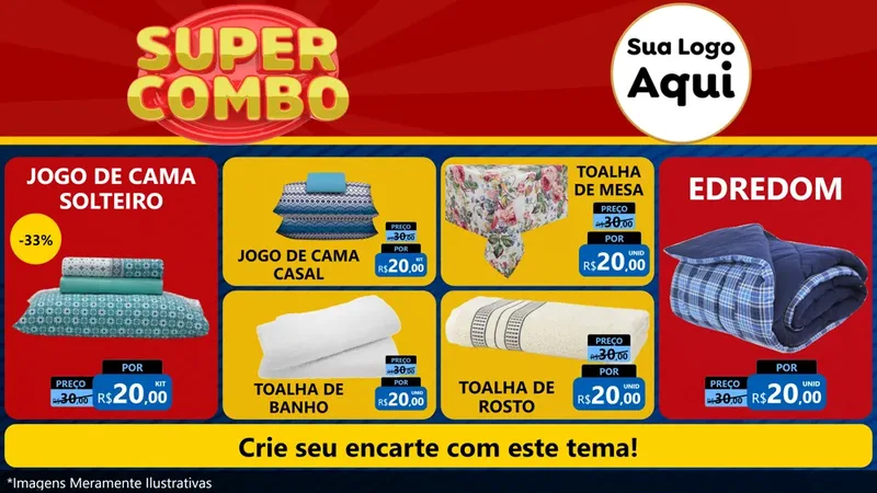 Modelo de TV para TV Horizontal com o tema Super Combo para Cama, Mesa e Banho