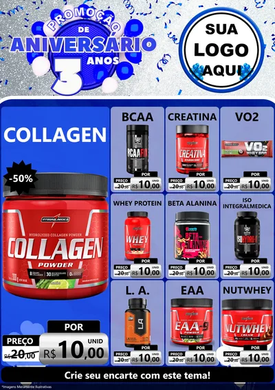 Modelo de Encarte para Encarte A4 Vertical com o tema Promoção de Aniversário - 3 Anos para Suplementos alimentares