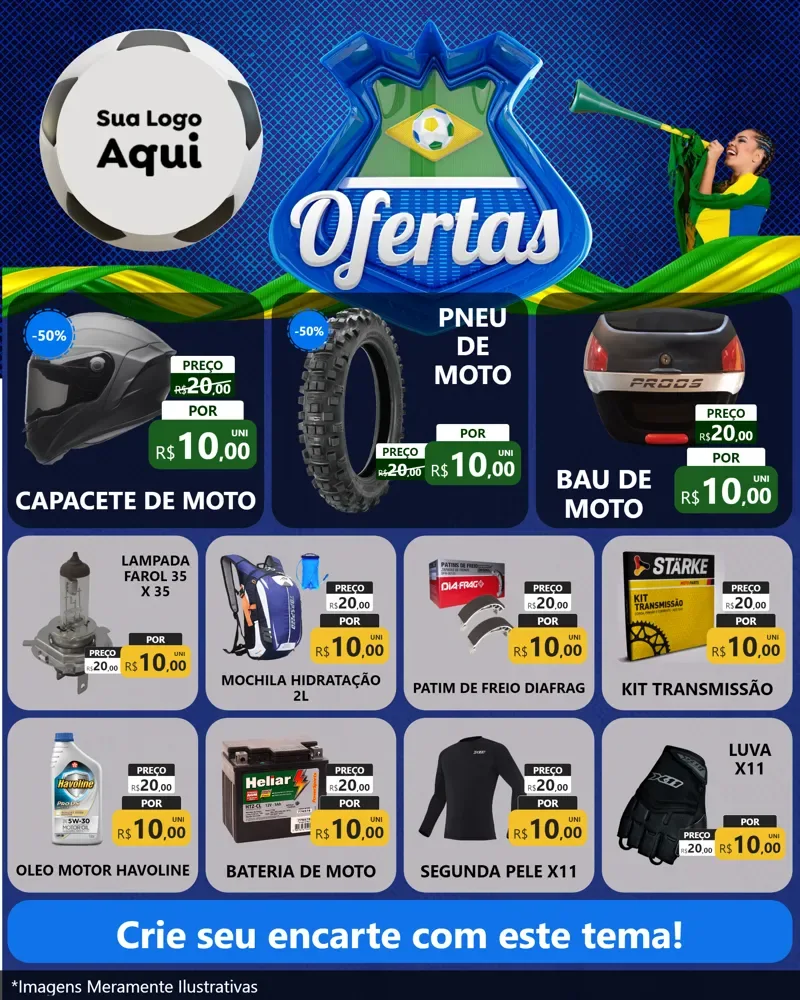 Modelo de Rede Social para Feed Instagram com o tema Ofertas (Futebol) para Moto peças