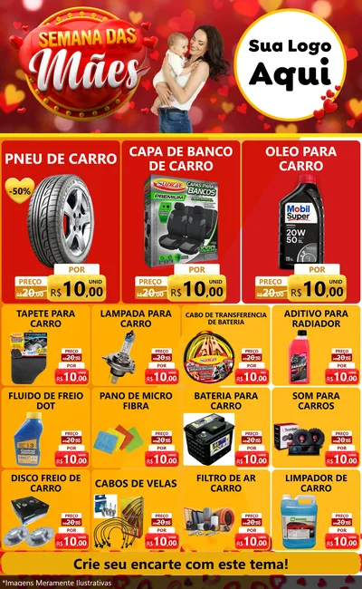 Modelo de Encarte para Encarte Grande com o tema Semana das Mães para Auto peças