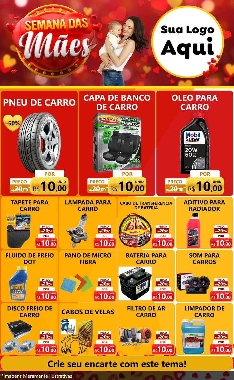 Modelo de Encarte para Encarte Grande com o tema Semana das Mães para Auto peças