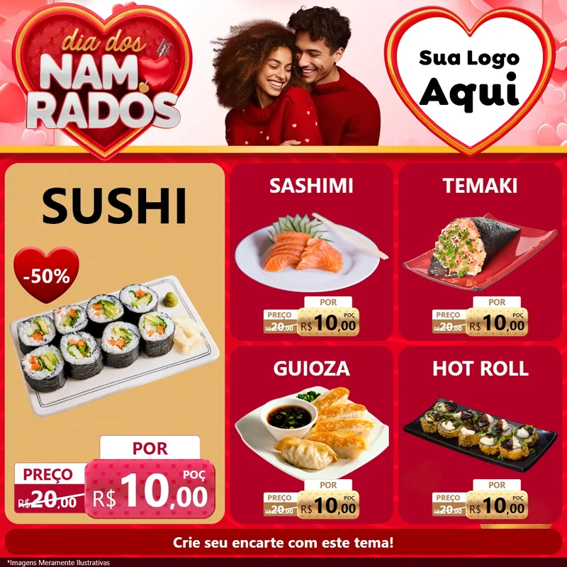 Modelo de Rede Social para Feed Facebook com o tema Dia dos Namorados para Comida japonesa