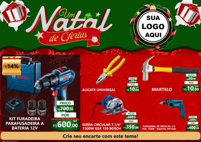 Modelo de Encarte para Encarte A4 Horizontal com o tema Um Natal de Ofertas para Maquinas e Ferramentas
