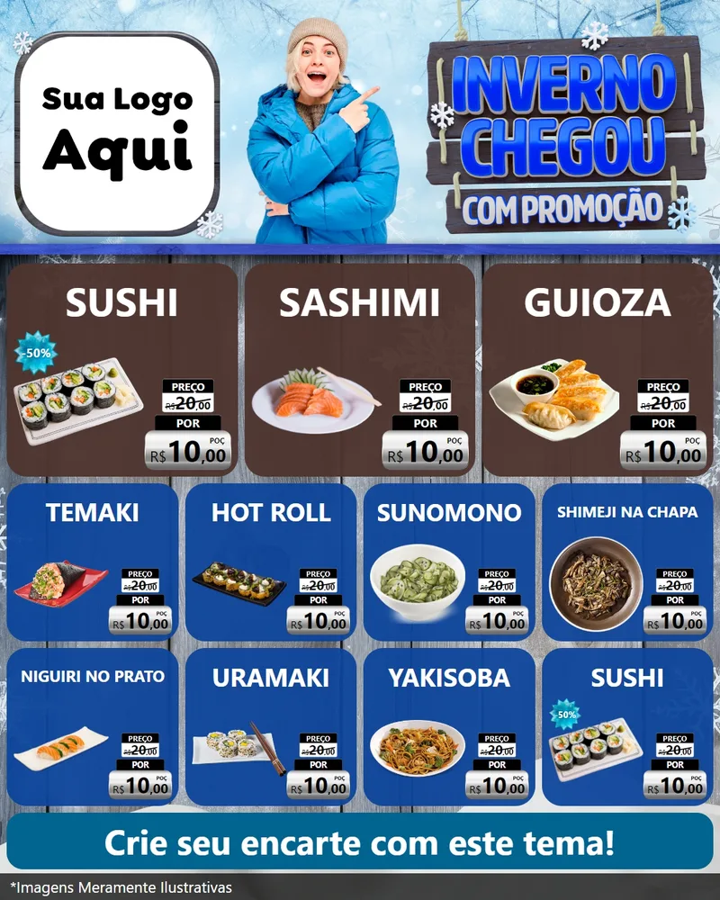 Modelo de Rede Social para Feed Instagram com o tema Inverno Chegou Com Promoção para Comida japonesa