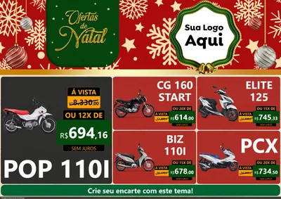 Modelo de Encarte para Encarte A4 Horizontal com o tema Natal de Ofertas para Concessionaria de Motos