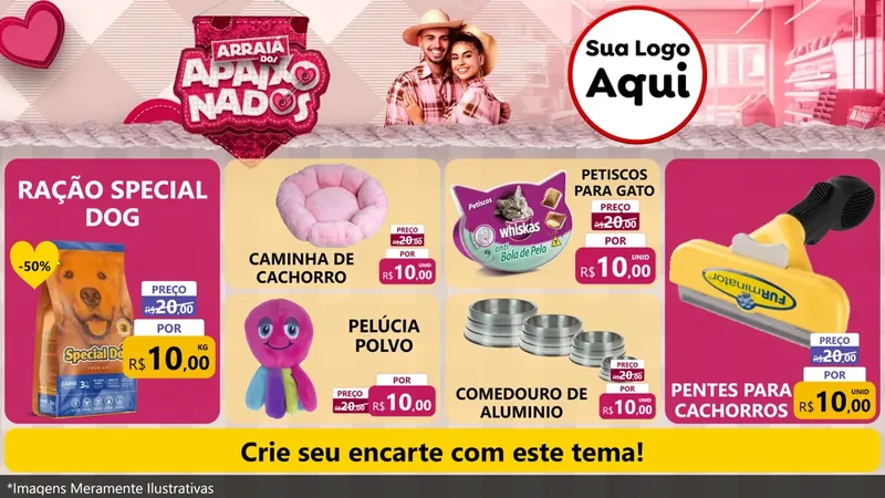 Modelo de TV para TV Horizontal com o tema Arraiá dos Apaixonados - Junina para Pet Shop