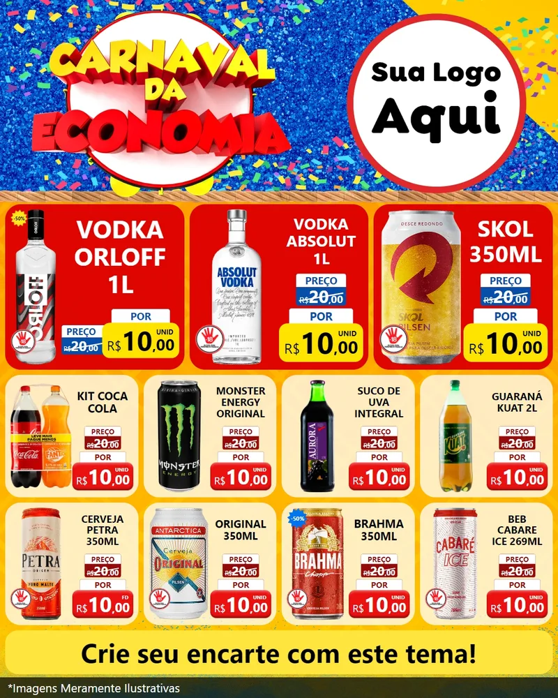 Modelo de Rede Social para Feed Instagram com o tema Carnaval da Economia para Distribuidora de bebidas