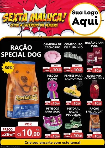 Modelo de Encarte para Encarte A4 Vertical com o tema Sexta Maluca! para Pet Shop