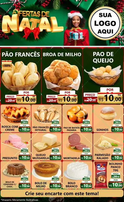 Modelo de Encarte para Encarte Grande com o tema Ofertas de Natal para Padaria