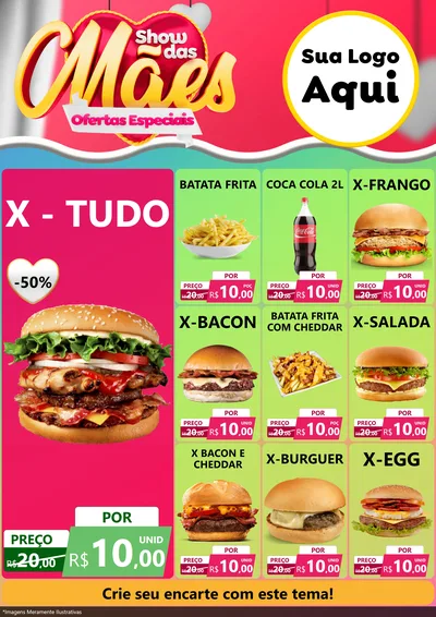 Modelo de Encarte para Encarte A4 Vertical com o tema Show das Mães - Ofertas Especiais para Hamburgueria