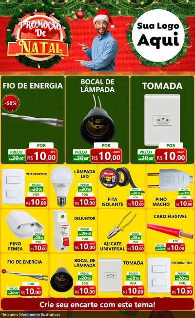 Modelo de Encarte para Encarte Grande com o tema Promoção de Natal para Materiais Elétricos