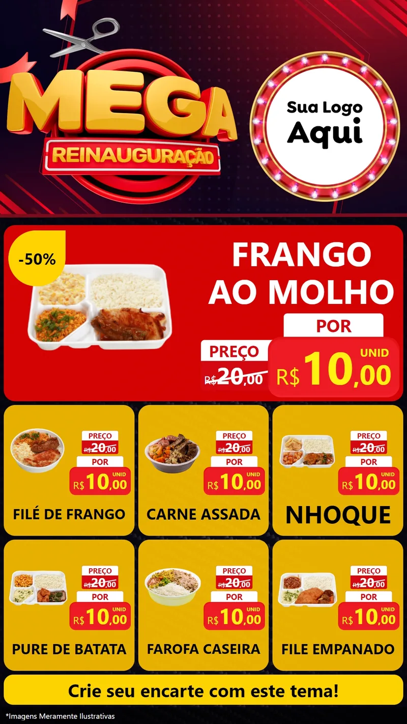 Modelo de Rede Social para Stories com o tema Mega Reinauguração para Restaurante