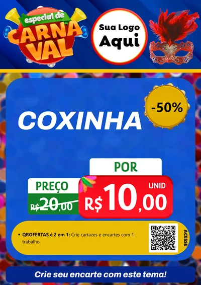 Modelo de Cartaz para Cartaz A4 Vertical com o tema Especial de Carnaval para Salgadaria