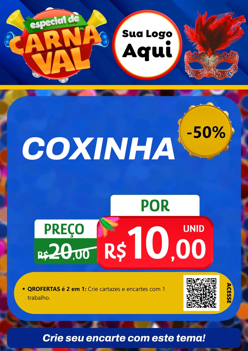 Modelo de Cartaz para Cartaz A4 Vertical com o tema Especial de Carnaval para Salgadaria