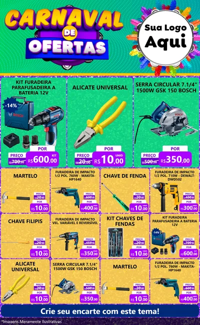 Modelo de Encarte para Encarte Grande com o tema Carnaval de Ofertas para Maquinas e Ferramentas
