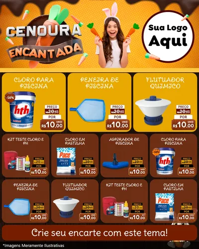 Modelo de Rede Social para Feed Instagram com o tema Cenoura Encantada - Páscoa para Produtos para Piscina