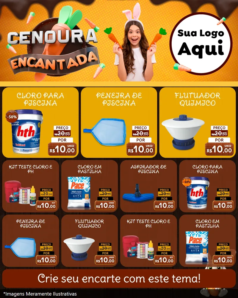 Modelo de Rede Social para Feed Instagram com o tema Cenoura Encantada - Páscoa para Produtos para Piscina