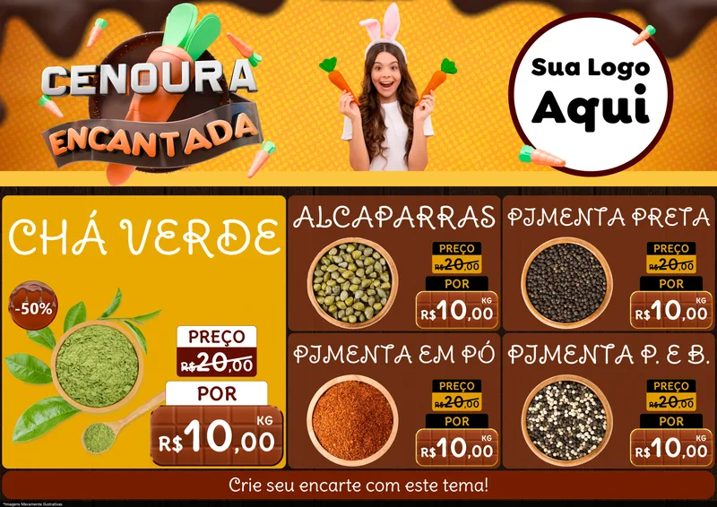 Modelo de Encarte para Encarte A4 Horizontal com o tema Cenoura Encantada - Páscoa para Produtos Naturais