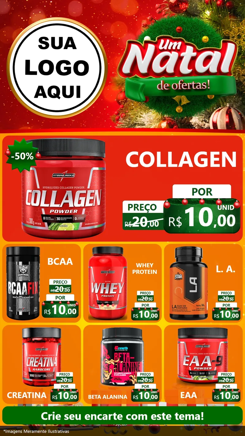 Modelo de Rede Social para Stories com o tema Um Natal de Ofertas para Suplementos alimentares
