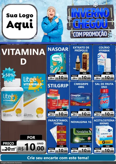 Modelo de Encarte para Encarte A4 Vertical com o tema Inverno Chegou Com Promoção para Farmácia