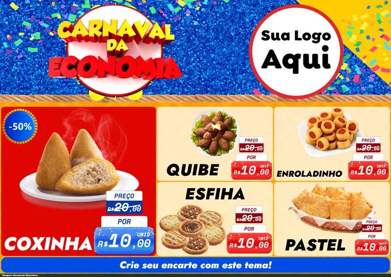 Modelo de Encarte para Encarte A4 Horizontal com o tema Carnaval da Economia para Salgadaria
