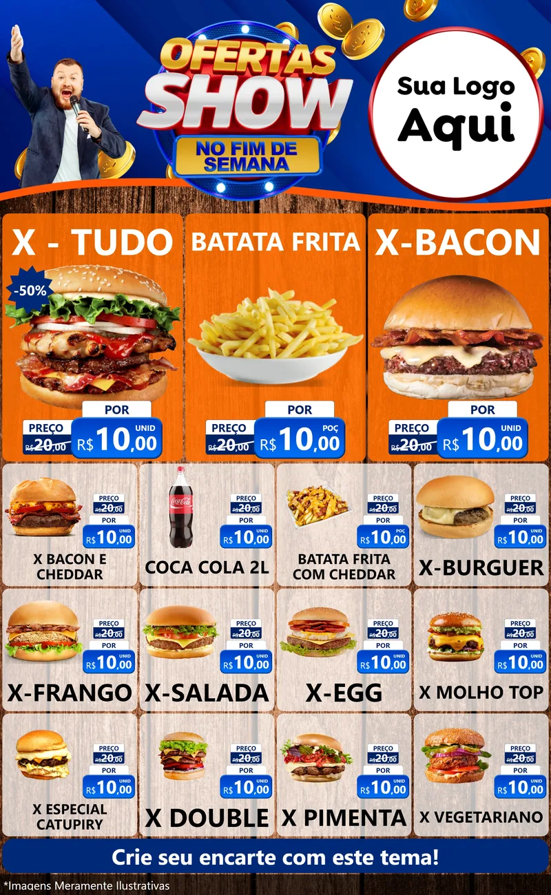 Modelo de Encarte para Encarte Grande com o tema Ofertas Show No Fim De Semana para Hamburgueria