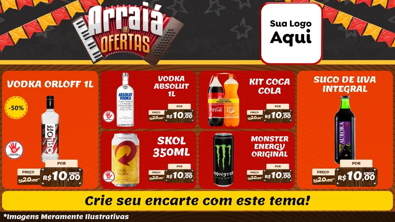 Modelo de TV para TV Horizontal com o tema Arraiá de Ofertas - Junina para Distribuidora de bebidas