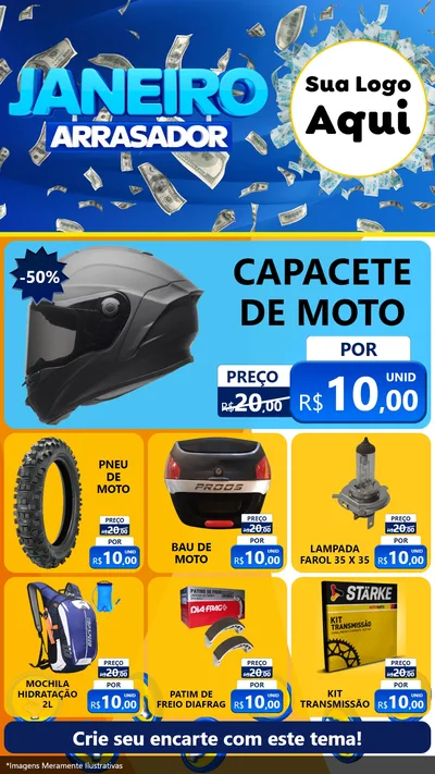 Modelo de Rede Social para Stories com o tema Janeiro Arrasador para Moto peças
