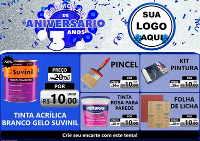 Modelo de Encarte para Encarte A4 Horizontal com o tema Promoção de Aniversário - 3 Anos para Tintas e Ferramentas