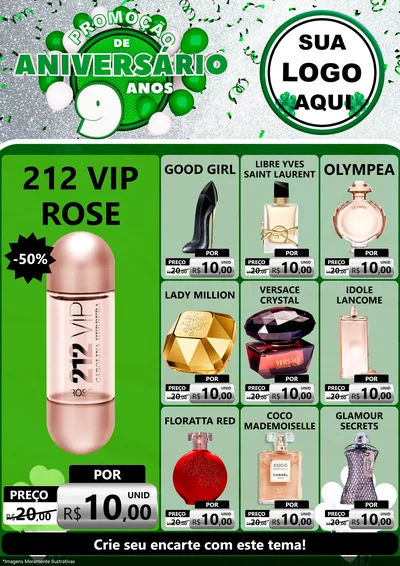 Modelo de Encarte para Encarte A4 Vertical com o tema Promoção de Aniversário - 9 Anos para Perfumes