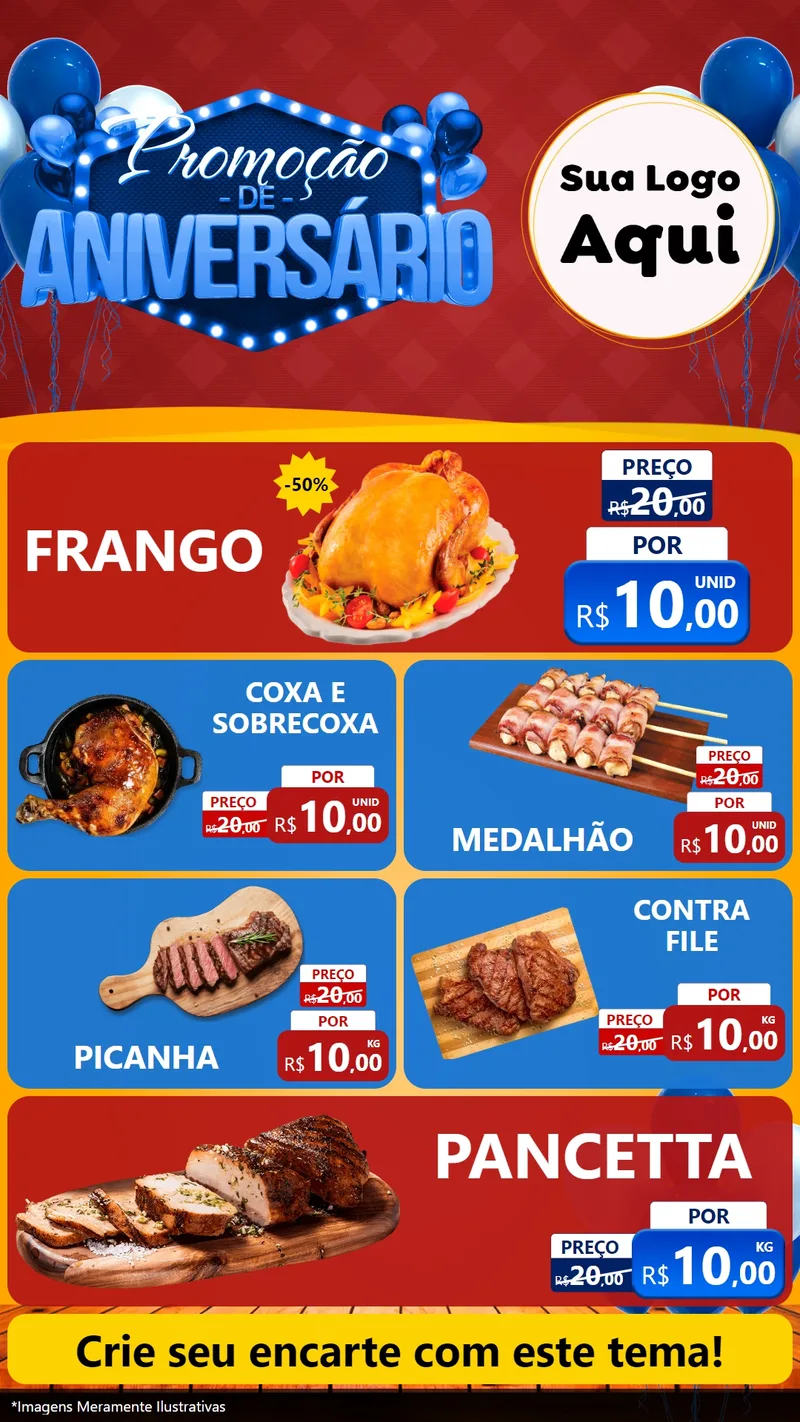 Modelo de TV para TV Vertical com o tema Promoção de Aniversário para Assados