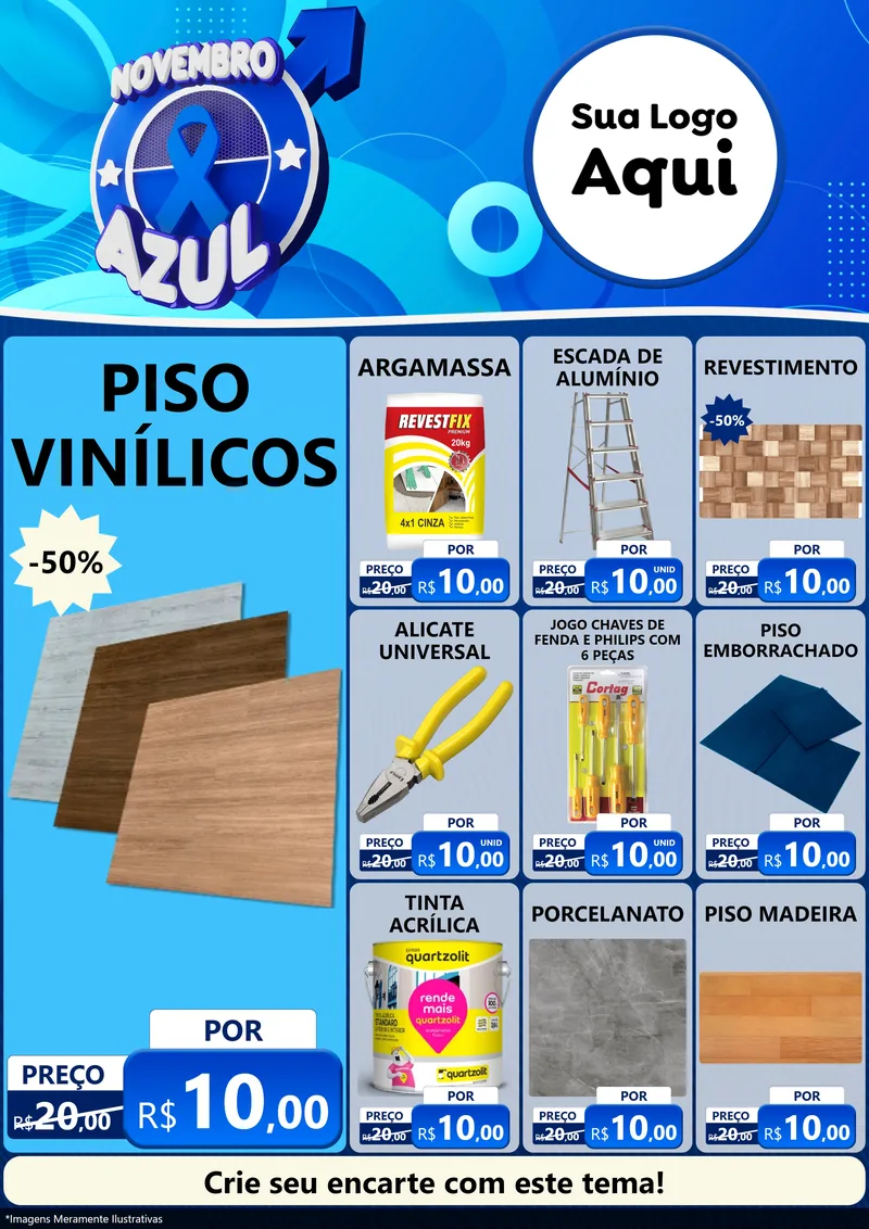 Modelo de Encarte para Encarte A4 Vertical com o tema Novembro Azul para Material para Construção
