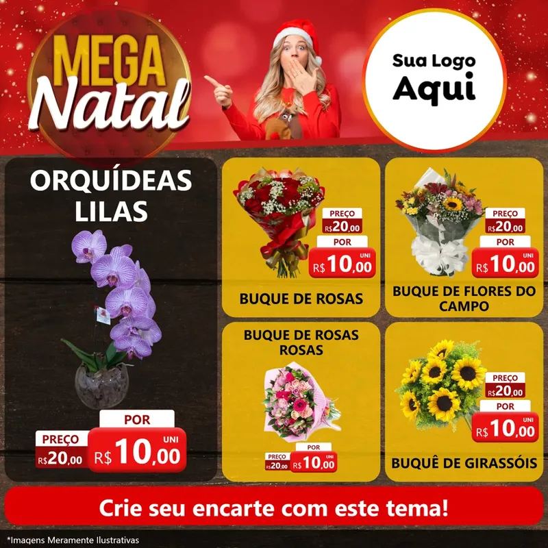 Modelo de Rede Social para Feed Facebook com o tema Mega Natal para Floricultura e jardim