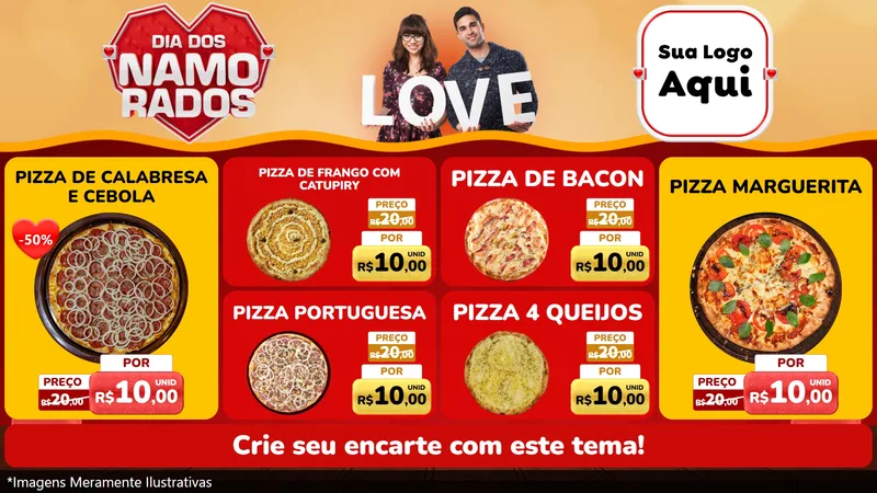 Modelo de TV para TV Horizontal com o tema Dia dos Namorados para Pizzaria