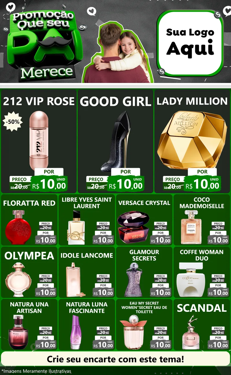 Modelo de Encarte para Encarte Grande com o tema Promoção Que seu Pai Merece para Perfumes