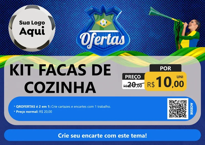 Modelo de Cartaz para Cartaz A4 Horizontal com o tema Ofertas (Futebol) para Utilidades Domésticas